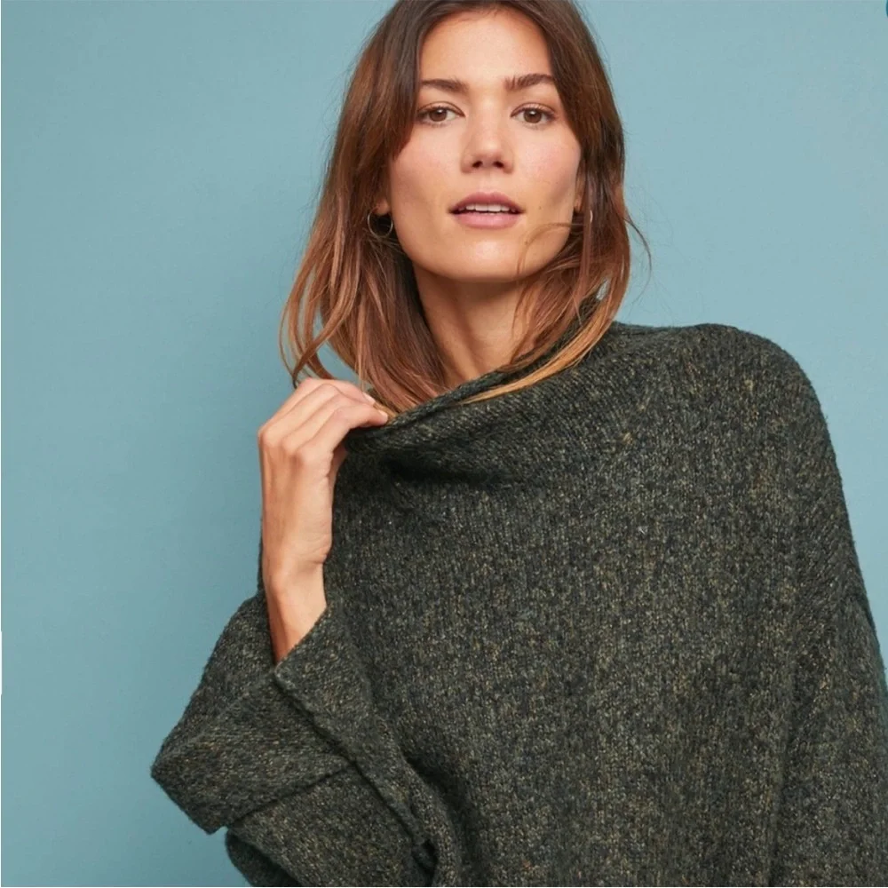 Anthropologie | Moth alpaca blend mock neck bell sleeve soft knit green sweater